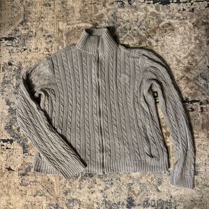 Ralph Lauren Gray Cable Knit Zip-Up Sweater